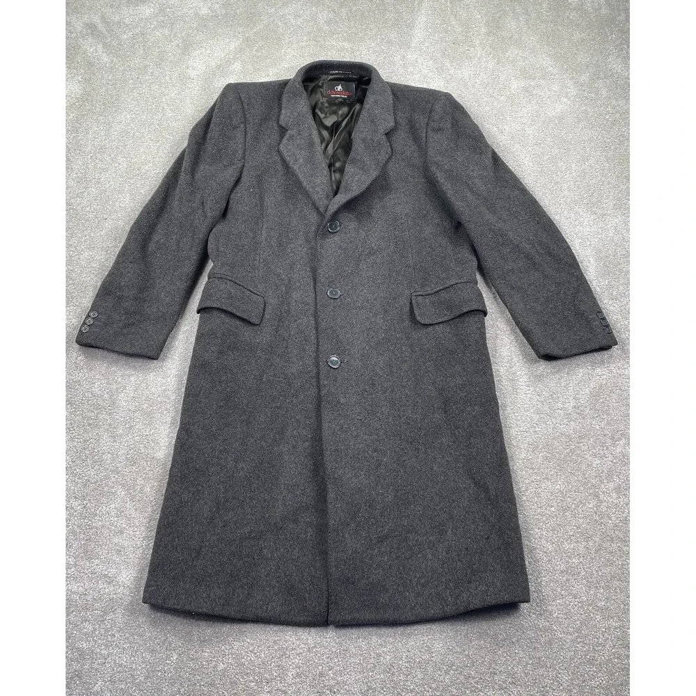 Di Benedetto Wool Cashmere Sigle Breasted Overcoat Men's Size L 44 Charcoal Gray